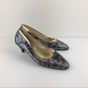 Vintage Retro Mermaid Shimmer Kitten Heel Pumps 9